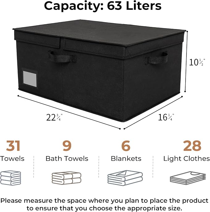 GRANNY SAYS Black Storage Bin with Lid, Fabric Closet Organizers and Storage Baskets, Extra Large Storage Box for Clothes, Memory Keepsake Box, 1-Pack