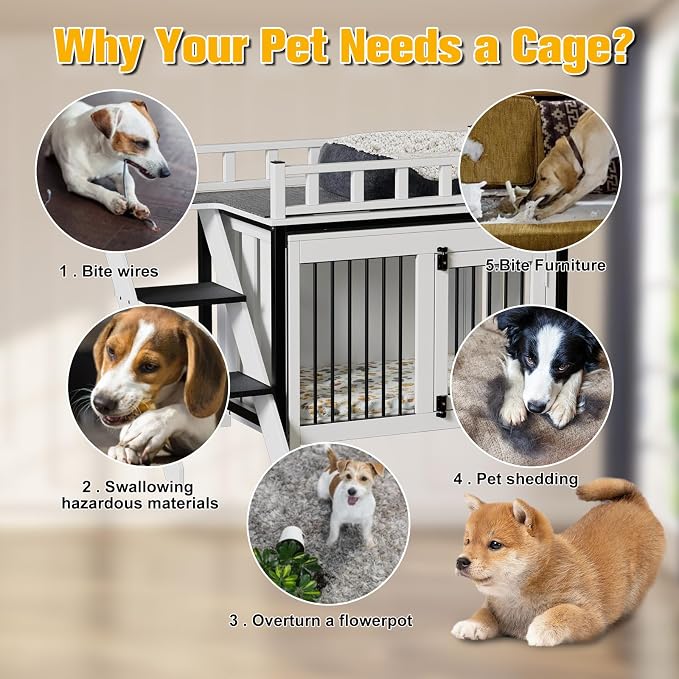 PAKASEPT Pet Bunk Bed,Dog Window Perch with Stairs and Storage, Dogs/Cats Crate Furniture, with Multi-Purpose Blanket and Indoor Dog Bed for Small Medium Size