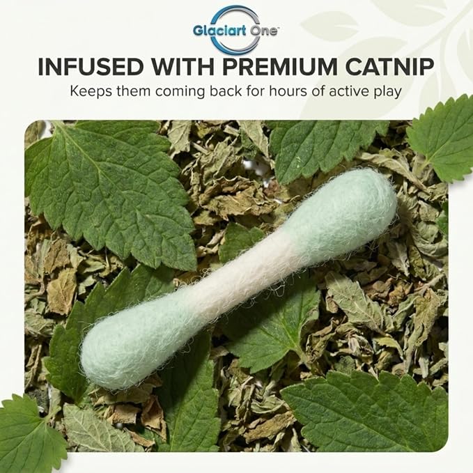 Glaciart One MINI Swabs Cat Toys with Catnip - 6 Pk | Durable for Chew, Cute Cat Toys Interactive Kitty for Boredom, Exercise, & Play | Filled w/Organic Catnip for Anxiety & as Digestive Aid