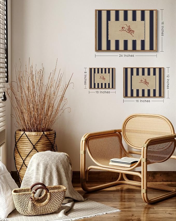 ZZLWBKGL Western Wall Decor Striped Cowboy Canvas Art Vintage Wall Art | Farmhouse Artwork Retro West Country Aesthetic Mid Century Rodeo Paintings Living Room Bedroom 8x10in