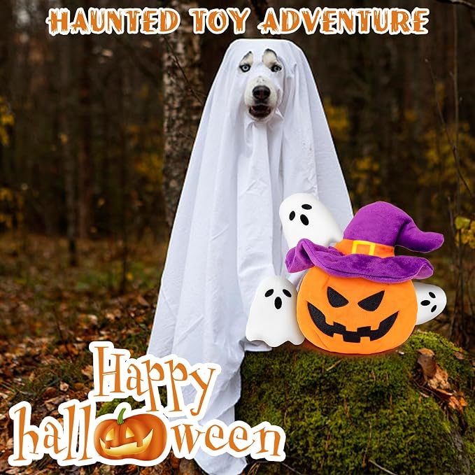 lilfrd Halloween Dog Toys, Pumpkin Ghost Hide & Seek Squeaky Toy