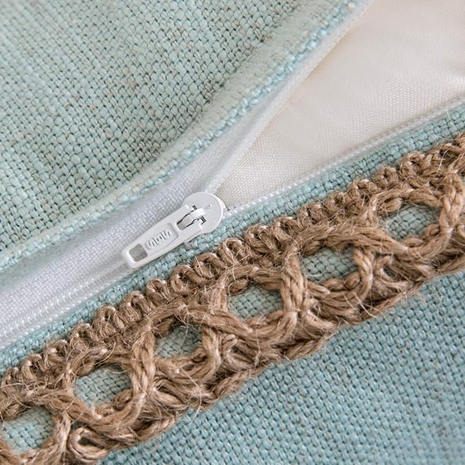Phantoscope Farmhouse Solid Throw Decorative Pillow Cover Burlap Linen Trimmed Tailored Edges Outdoor Pillow Light Turquoise 12 x 20 inches, 30 x 50 cm