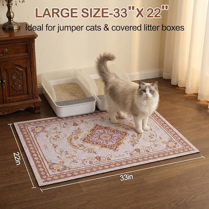 Glittme Cat Litter Mat, 33"x22" Non-Slip Washable Trapping Mat for Cats | Litter Trapping Mat With Thick PVC Coil To Catch Scatter, Soft On Paws And Waterproof Bottom To Protect Floors