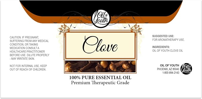 Oil of Youth Clove Bud Oil 4 oz – Clove Essential Oil for Toothache, Gums, Teeth & Skin