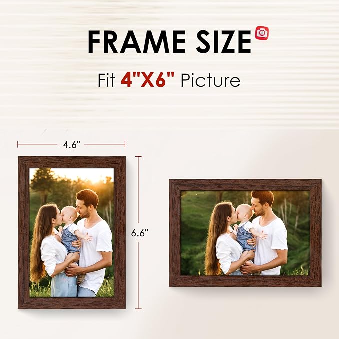 4x6 Picture Frame Set of 2, Photo Frame 4x6 with HD Plexiglass, Brown Picture Frames Collage for Tabletop or Wall Display