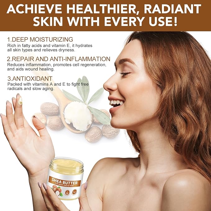 Shea Butter Raw, 2 Pack Shea Butter for Face & Body with Vitamin A,and F, Hand Cream, Long-Lasting Hydration & Deeply Moisturizing for Dry, Cracked Skin, SkinCare, Keeps Skin Healthy