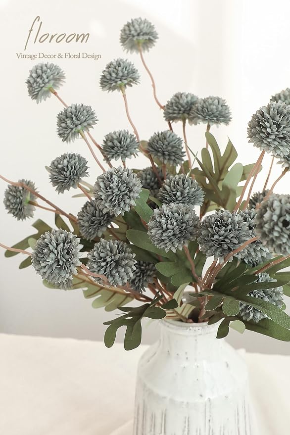 5pcs Dusty Sage Green Faux Silk Mums Artificial Flowers, Bulk Fake Small Mini Chrysanthemums with Stems for DIY Wedding Centerpieces Floral Arrangements Vase Fillers Home Decorations