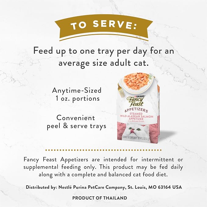 Fancy Feast Purina Appetizers Lickable Grain Free Wet Cat Food Topper Wild Alaskan Salmon Appetizer - 1.1 oz. Trays,(Pack of 20)