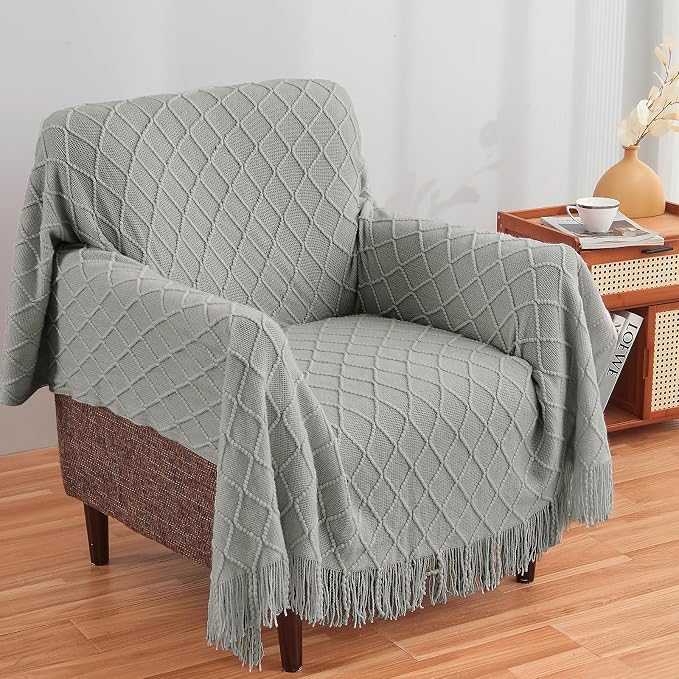 inhand Light Grey Knitted Throw Blanket for Couch and Bed, 60"x80" | Soft Cozy Knit Blanket with Tassel, Lightweight Decorative Blankets and Throws, Farmhouse Warm Woven for Men and Women
