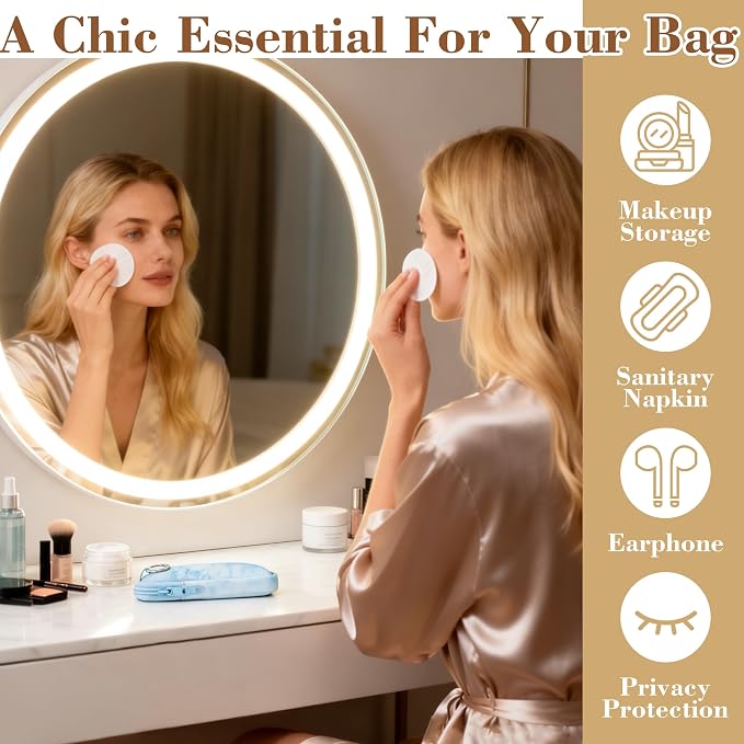 2 Pack Portable Tampon Holder Zippered Pouch with Snap Hook, Waterproof Travel-Friendly Discreet Period Bag, Feminine Products Organizer for Women Purse (Marble)
