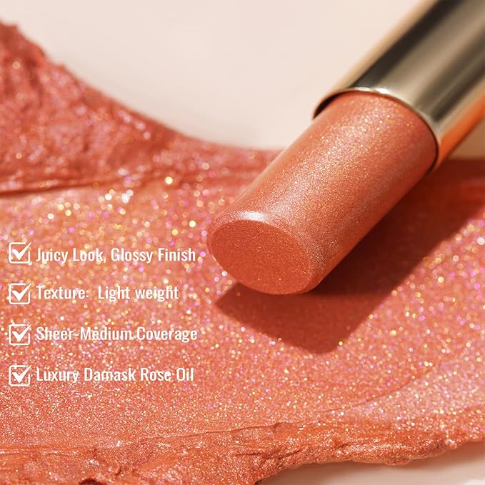 Oulac Moisturizing Shine Peach Pink Lipstick For Women 3PCS, 2 in 1 Tinted Lip Balm, Hydrated Juicy and Glossy Lip Color for Dry, Cracked and Chapped Lips, Vegan [05+S05+13]