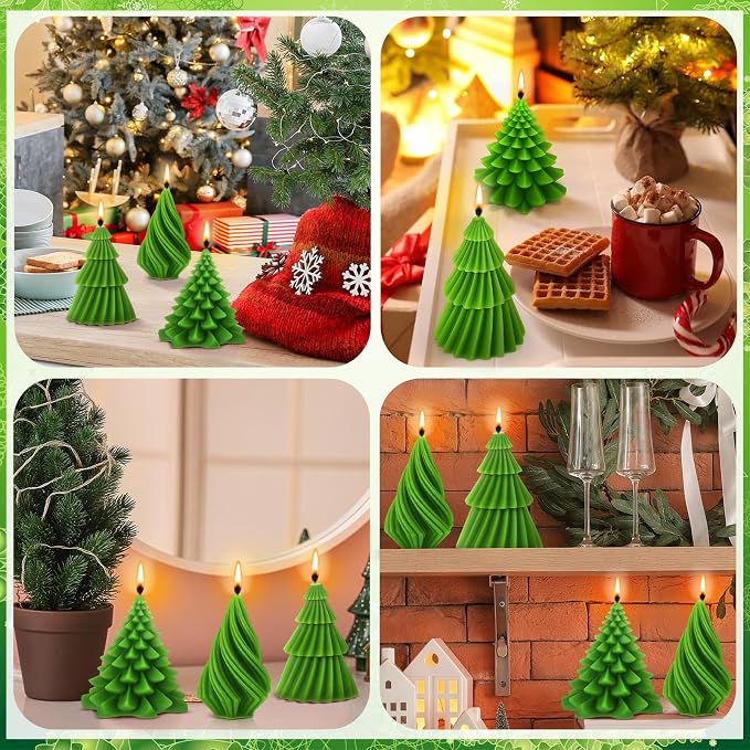 Conelist 6 Pcs Christmas Tree Candles Christmas Tree Shaped Taper Candles Decorative Xmas Wax Scented Candlesticks for Xmas Eve Winter Holiday Home Table Decoration Gift(Green,Mixed Style)