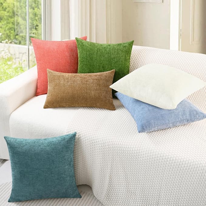 CaliTime Decorative Couch Throw Pillow Covers 26 X 26 Inches Cream | Pack of 2, Cozy Chenille Cushion Cases for Sofa Bed Living Room Farmhouse Home