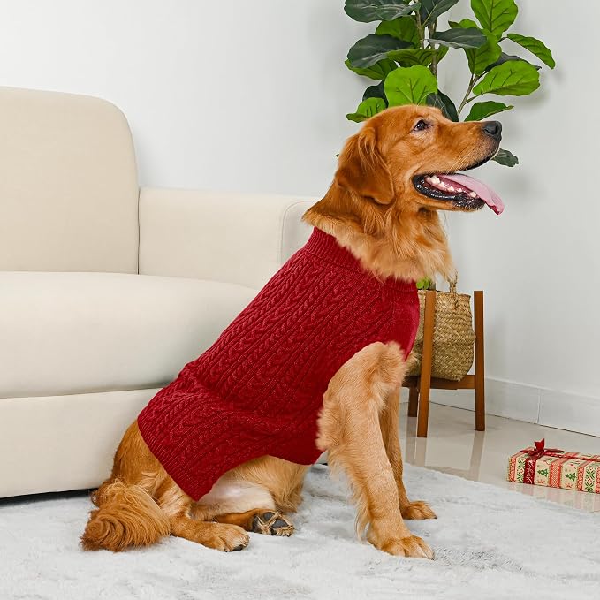 Dog Sweater 2 Pack for Large Dogs, Size XL, Pink & Red | Stretchy cable knit turtleneck, machine washable, high belly cut, comfy winter fit for English Bulldog, Boxer