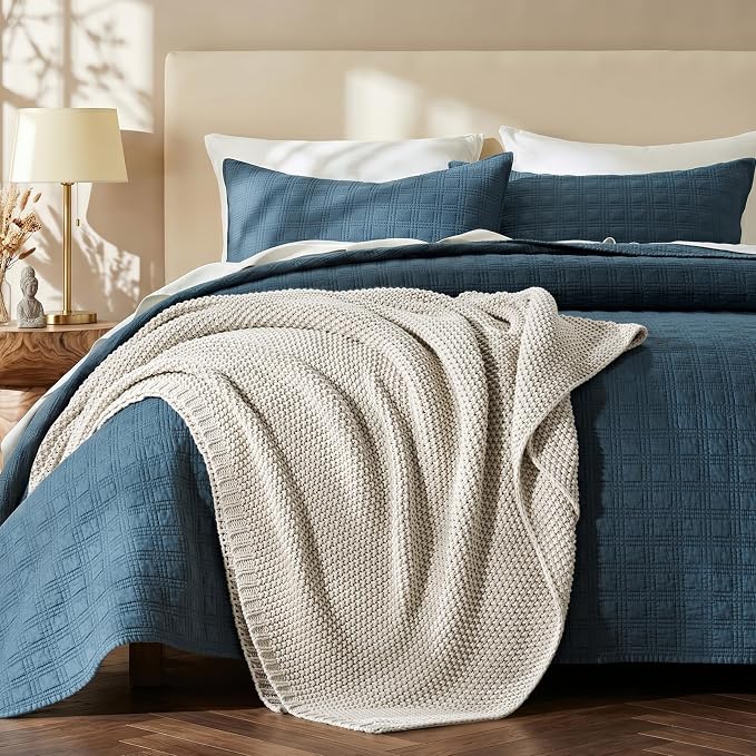 Organic Cotton Chunky Knit Throw Blanket, 50 x 60 Birch | OCS Certified Organic Cotton, Seed Stitch Knit, Soft & Breathable, Cozy Midweight, Decorative Throw for Couch, Bed & Sofa