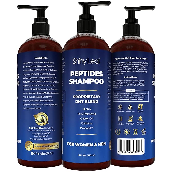 Anti-Thinning Peptide Shampoo – Sulfate Free Thickening & Hydrating DHT Shampoo With Biotin, Caffeine & Saw Palmetto, Formulated For Women & Men, Safe For Color-Treated & All Hair Types, 16 fl.oz