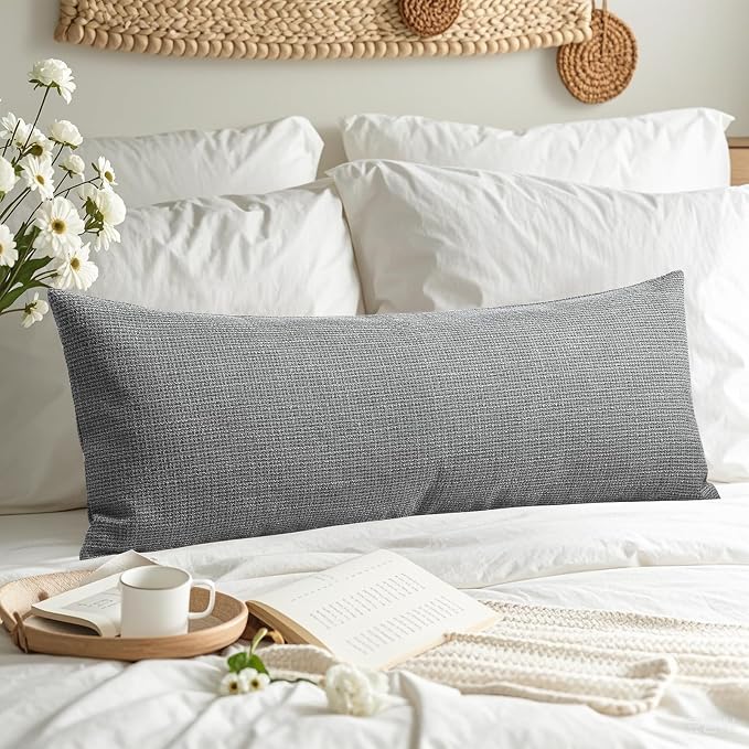 OTOSTAR Linen Throw Pillow Cover Set of 1 Decorative Long Lumbar Pillowcase Rectangle Cushion Cover 14x36 Inch for Home Decor Sofa Bedroom Car 35 x 90CM Dark Grey