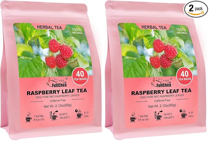 FullChea - Raspberry Leaf Tea Bag, 40 Teabags - Natural Pregnancy Tea - Pure Red Raspberry Leaf Herbal Tea - Non-GMO - Caffeine-free - Help Childbirth & Support Menstrual (Pack of 2)