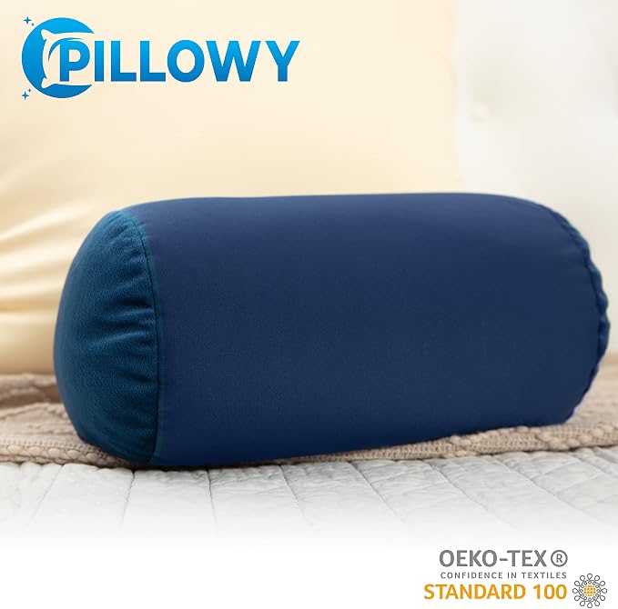 Microbead Bolster Neck Roll Pillow, Gently On Body, Head, Neck & Shoulders No Pain Rest, Relax Sleep - Silky Feel Prevent Wrinkles & Hair Breakage - Lightweight Cylinder Tube, 14" x 8", Peacock Blue