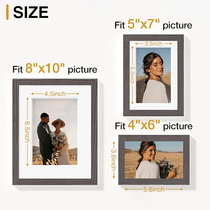 Vittanly 15 Pack Picture Frames Collage Wall Decor, Wall/Tabletop Display | Rustic Grey, Multi-Size Gallery Wall Frame Set: 3pcs 8x10, 6pcs 5x7, 6pcs 4x6. Picture Frame Set for Family
