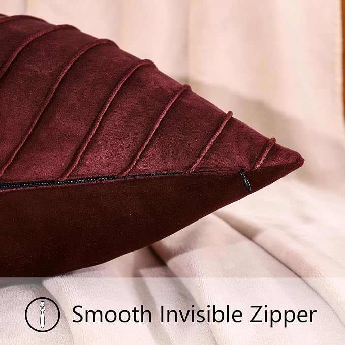 Velvet Throw Pillow Covers 26x26 inch Pack of 2 Gold Decor Burgundy | Soft Solid Pillow Covers,Modern Luxury Home Decor,for Couch Chair Sofa Bedroom Livingroom,Hidden Zipper,Ideal Gift,Easy Care
