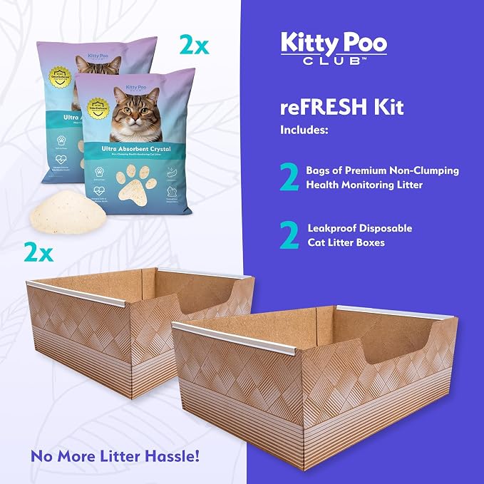 Kitty Poo Club Cat Litter Box 2-Pack with Health Monitoring Litter | Color-Changing Crystals Show Urinary Indicators, Plus Leak-Proof Monthly Setup for Travel, Apartments, and Multi-Cat Homes