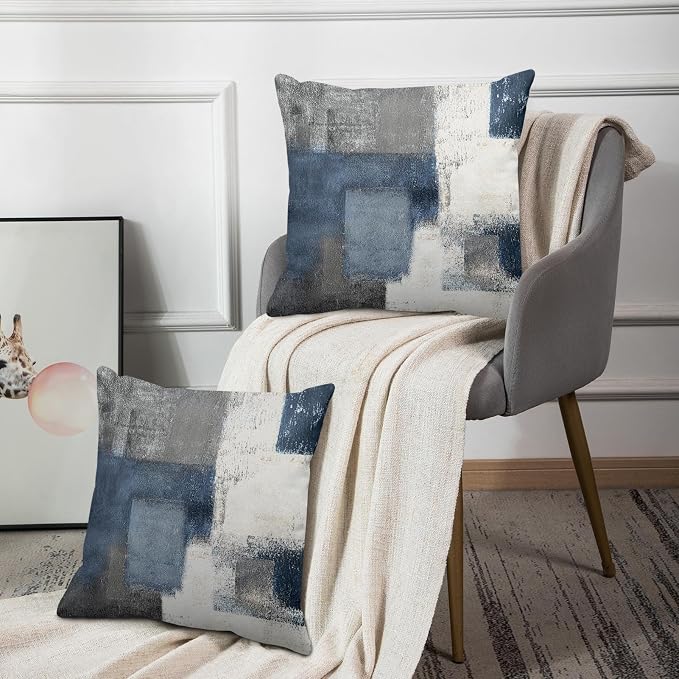 Throw Pillow Covers Set of 2, 20 x 20 Inch, Navy Grey White | Abstract Modern Art Outdoor Decorative Square Pillow Cases Couch Cushion Case for Couch Bed Sofa Living Room Home Decor