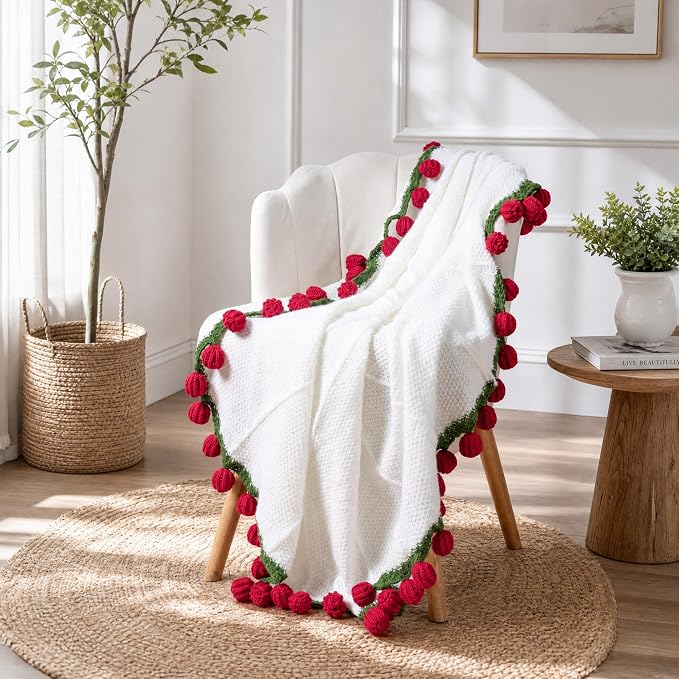 Ivydale 43inch Crochet Flower Bouquet Throw Blanket Red Rose
