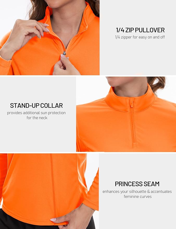TACVASEN Women's Quarter Zip Pullover Golf Shirts UPF 50+ Long Sleeve Sun Shirts UV Protection Workout Tops