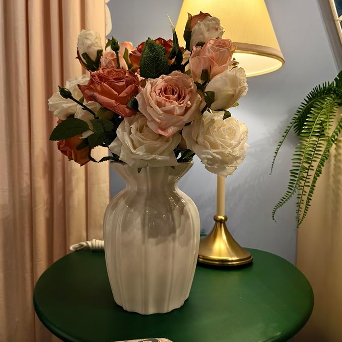 White Vase, 7.9 Inch Ceramic Vase for Flowers, Flower Vase for Centerpieces, Cute Vases for Home Decor, Farmhouse Ceramic Flower Vase for Living Room Shelf Table Cabinet Wedding