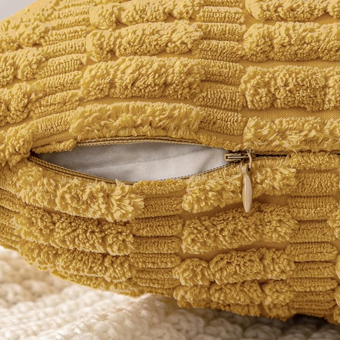 MIULEE Corduroy Decorative Throw Pillow Covers 20x20 Yellow Pack of 2 | Soft Boho Striped Pillow Covers Modern Farmhouse Home Decor For Sofa Living Room Couch Bed