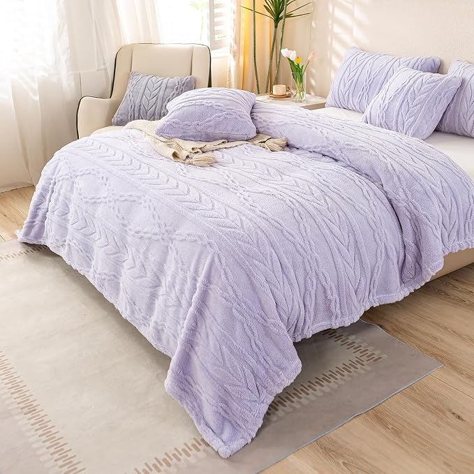 YUSOKI Sherpa Fleece Twin XL Size Blanket, Lavender Fog, 65"x90" | 3D Stylish Design,320GSM, Non-Shedding, Lightweight for All Season Use, stays fluffy after repeated washes, Perfect Gifts