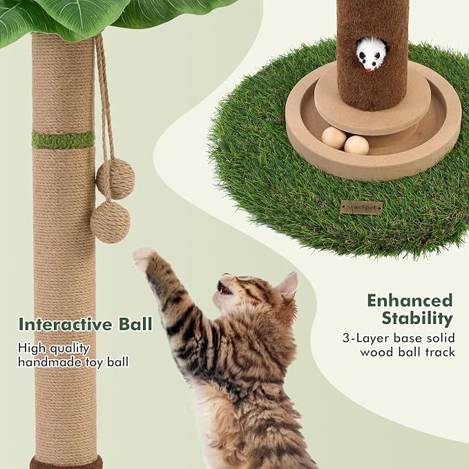 Tall Cat Scratching Post,Cat Toys,Cat Scratcher Tree for Large Cat | Heavy Duty,Protect Sofa,Modern Boho,Cat Ball Track,Cat Tree,For Indoor Cats