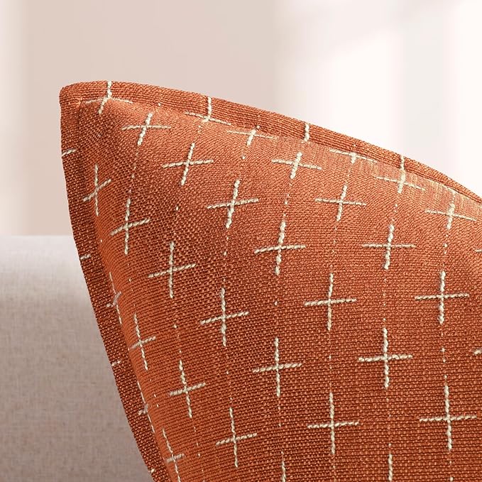 Pillow Covers 16x16 Set of 2 Soft Polyester Textured Pillow Covers with Stylish Flange Edge Cozy Farmhouse Throw Pillows for Couch Bed Sofa Living Room