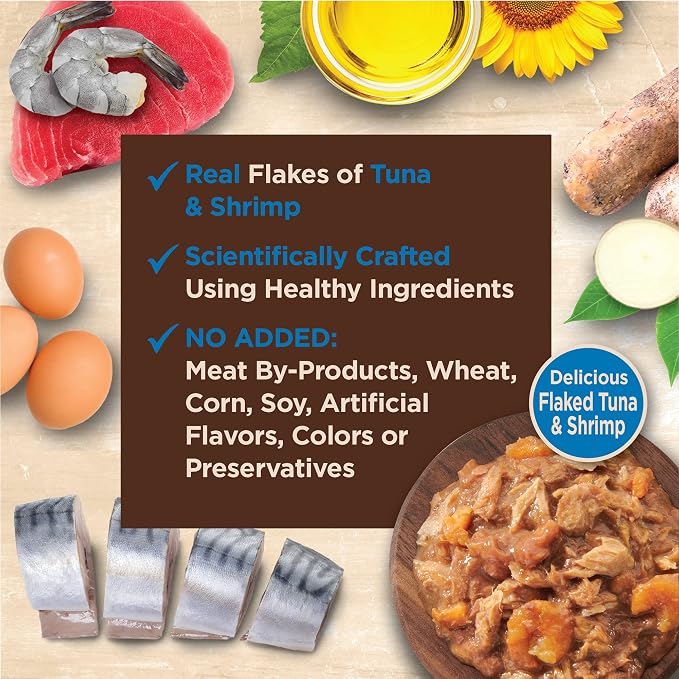 Wellness CORE Tiny Tasters Flaked Adult Wet Cat Food, Natural, Protein Rich, Grain Free, Tuna and Shrimp Recipe, 1.75 oz, Pack of 12 Pouches