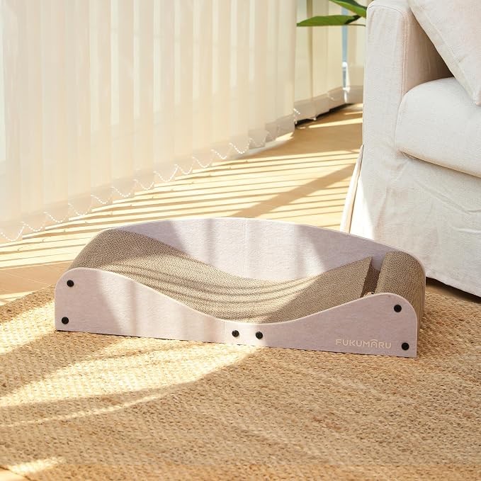 FUKUMARU Cardboard Cat Scratcher Bed, Extra Large 29.1 Inch Cat Scratch Pad | Cat Scratching Bed Couch Indoor, Natural Felt Multifunctional, Horizontal Kitten Scratch Bed Lounger With Ball Toy, Camel