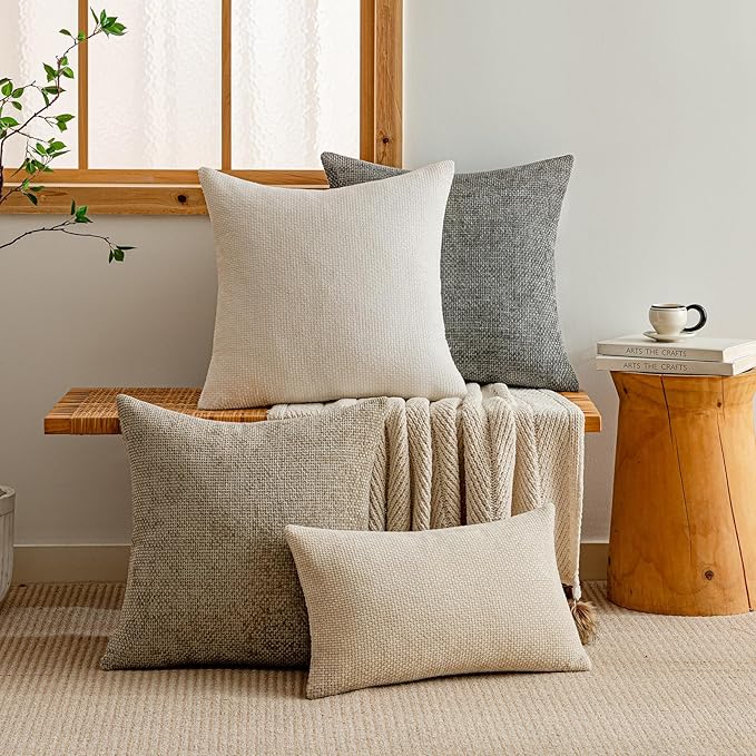 a moment Ivory Chenille Throw Pillow Covers 24x24 Inch Pack of 2 Modern Decorative Throw Pillow Cases Farmhouse Cross Covers Home Decor for Sofa Bedroom Living Room