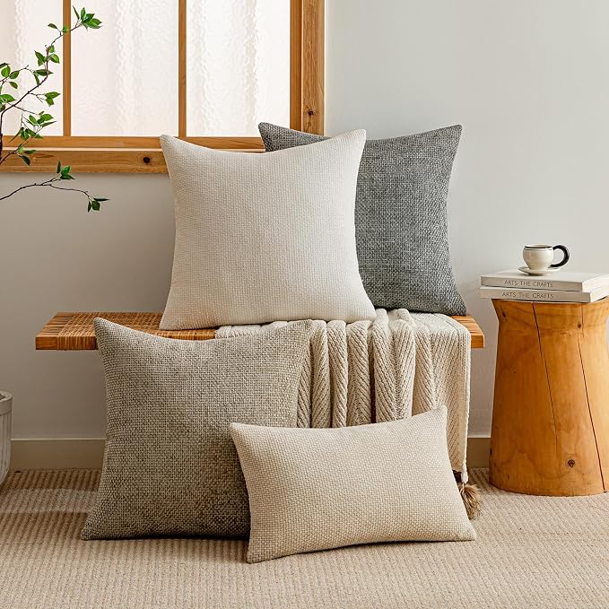 a moment Ivory Chenille Throw Pillow Covers 20x20 Inch Pack of 2 Modern Decorative Throw Pillow Covers Farmhouse Cross Covers Home Decor for Sofa Bedroom Living Room