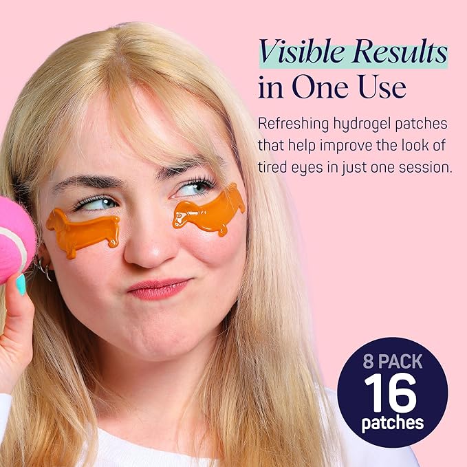 SpaLife So Fetch Hydrogel Under Eye Patches for Dark Circles | Dachshund Under Eye Patches for Puffy Eyes | Weiner Dog Undereye Bags and Puffiness Removal | Pack of 8 Pairs (8 Undereye Treatments)