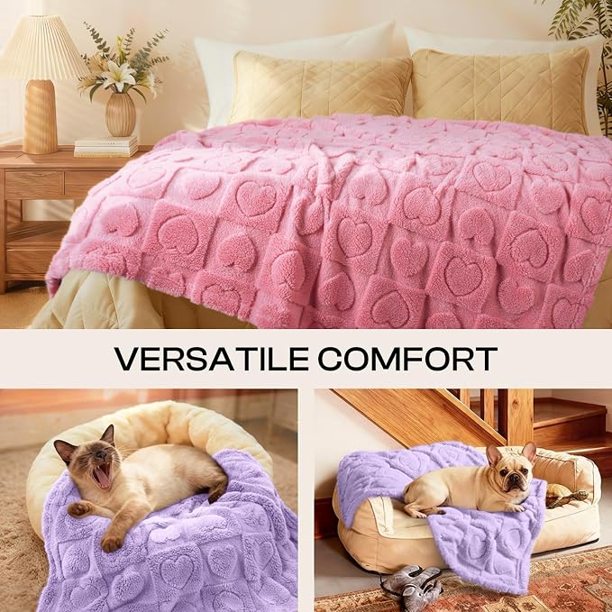 Luciphia 2 Pack Small Dog Blanket, Cozy Fleece Throw for Puppy Cat,57"x40" | Pink Blanket Washable for Medium/Large Dogs, Cute Cover on Bed Couch Crate Car, Puppy Essentials, Dog Gift,2PCs Pink/Purple