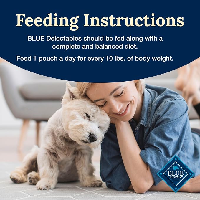 Blue Buffalo Delectables Chicken Grain-Free Dog Food Topper, 3 oz, 24 ct | Grain-Free, Real Chicken Cuts in Gravy, Single-Serve Pouches, No Corn, Wheat, or Soy