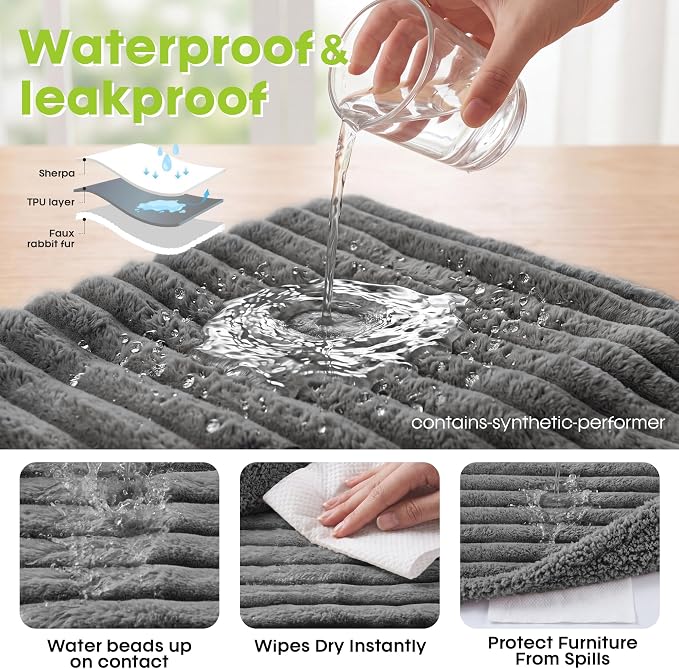 Waterproof Pet Blanket for Dogs & Cats, 27x39in, Grey | Washable Reversible Calming Pet Bed Cover, Soft Comfy Leakproof Blankets, Liquid Pee Proof Bed Couch Furniture Protection