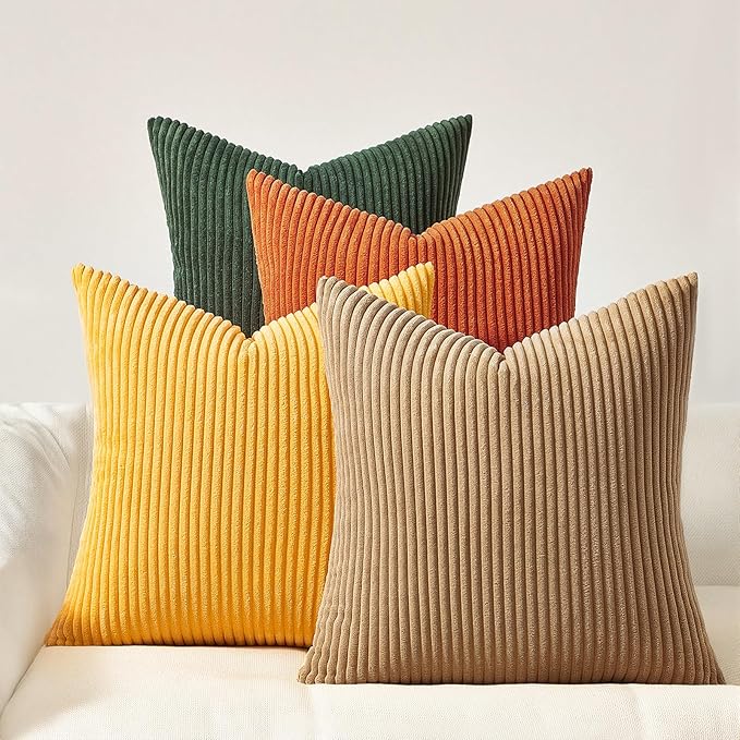 Topfinel 16x16 Inch Set of 4 Green Rust Throw Pillow Covers Boho Farmhouse Cushion Covers Soft Corduroy Fall Home Decor for Couch Bed Sofa Living Room