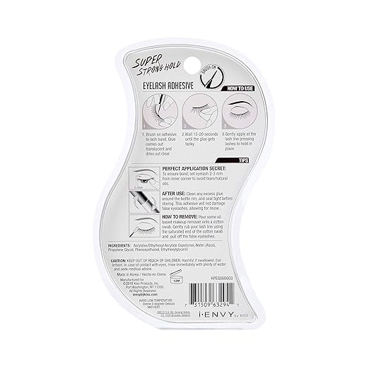 i•ENVY Super Strong Hold Eyelash Adhesive, Waterproof, 48-Hour Long-Lasting Lash Glue, Latex-Free, Hypoallergenic, Quick-Drying with Brush-On Applicator for Strip Lashes (Clear, 36 Pack)