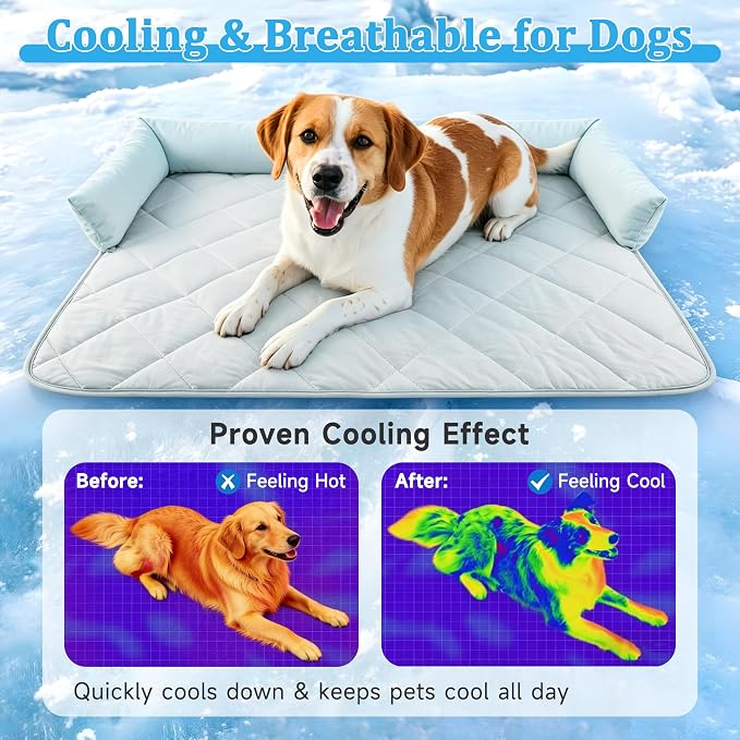 Cooling Blanket for Dogs, Dog Cooling Mat & Bed, Furniture Protector with Removable Washable Pillow, Durable & Breathable Pet Throw for Sofa, Car and Furniture Protector, Small
