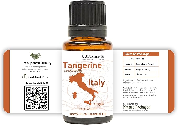 Tangerine Essential Oil - Direct from Citrusmade Italy - Cold Pressed - Aceite Esencial de Mandarina for Aromatherapy, Massage, Diffuser, DIY Candle and Soap Making - 8oz