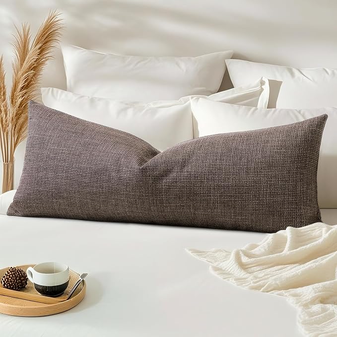 OTOSTAR Linen Throw Pillow Cover Set of 1 Decorative Long Lumbar Pillowcase Rectangle Cushion Cover 14x36 Inch for Home Decor Sofa Bedroom Car 35 x 90CM Dark Brown