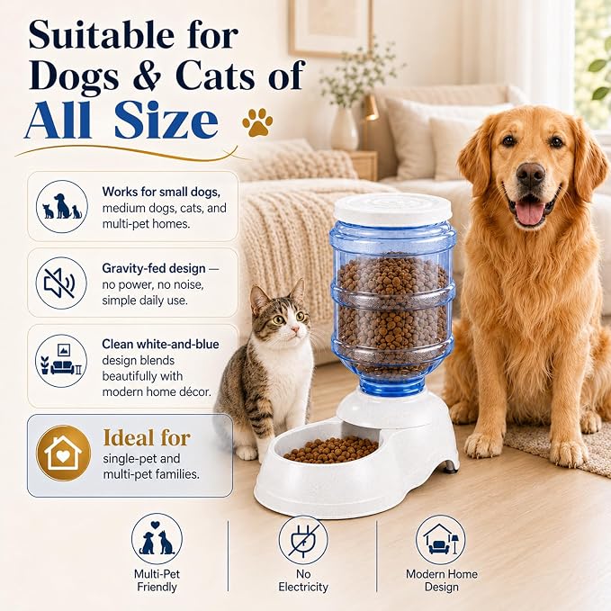 Automatic Dog Feeders - 3 Gallon Capacity Gravity Food Dispenser for Large Dogs and Cats