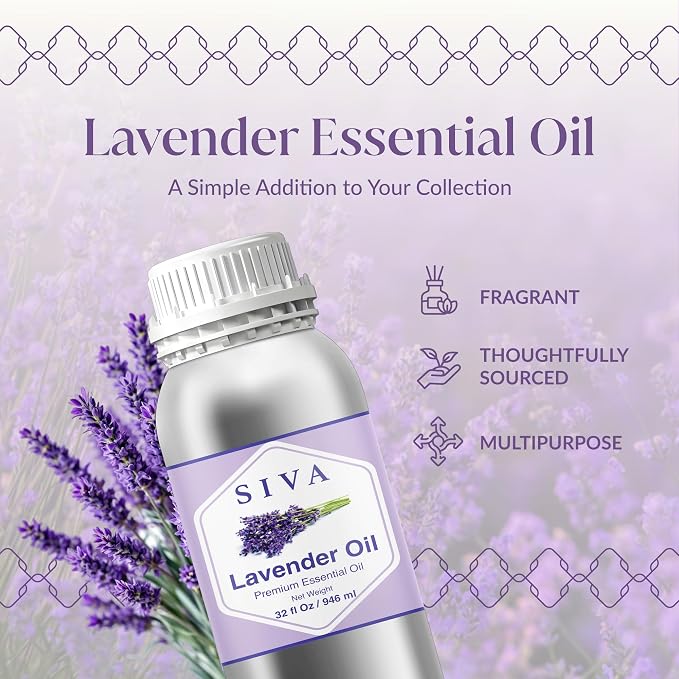 Siva Lavender Essential Oil 32 Fl Oz – for Diffuser, Skin & Hair Care – Ideal for Massage & DIY Blends