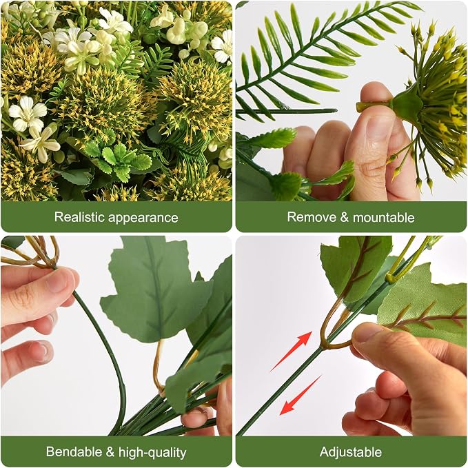 RM ROOMERS Artificial Flowers Plants for Outdoors, Fake Flowers for Garden | Yellow & White Floral Arrangement UV Resistant Faux Flower for Porch Windowbox Front Door Yard No Fade Home Decor (3 Bundles)